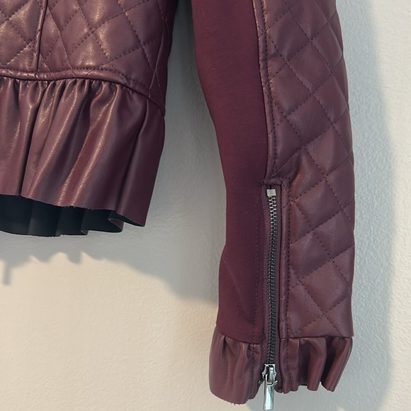 French Connection Women's Vegan Leather Jackets, Plum Noir Ruffle size XS NWT - Picture 6 of 10